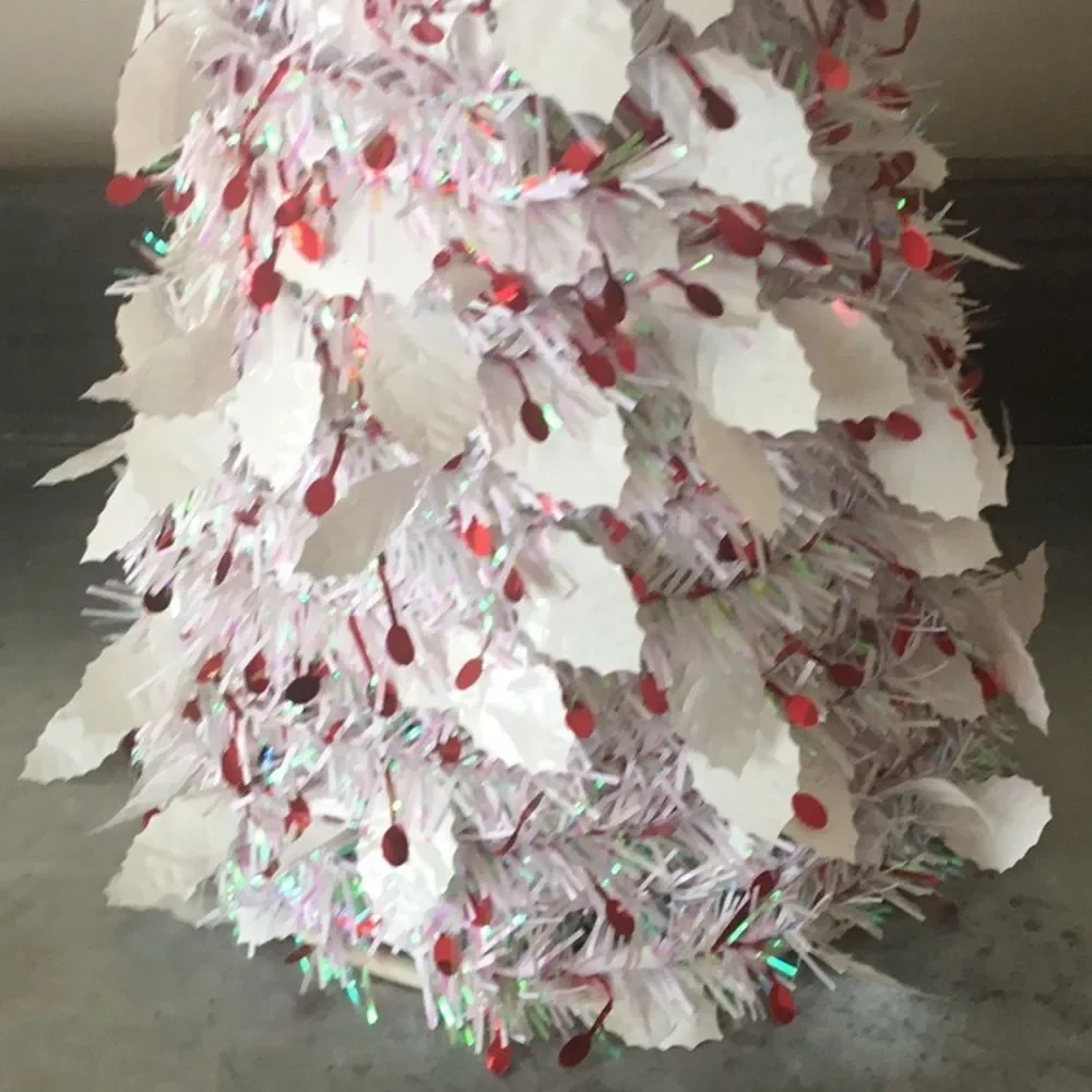 Tinsel Christmas tree cone white red decor decoration Xmas winter 18